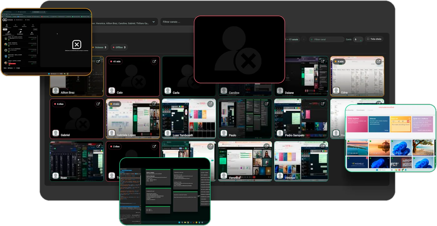 Modo En Vivo de WorkMonitor: pantallas de los colaboradores en tiempo real